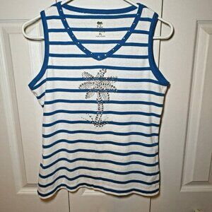 Palm Harbour Palm Tree‎ Womens Petite L Coastal Tank Top Beach Vacation Resort